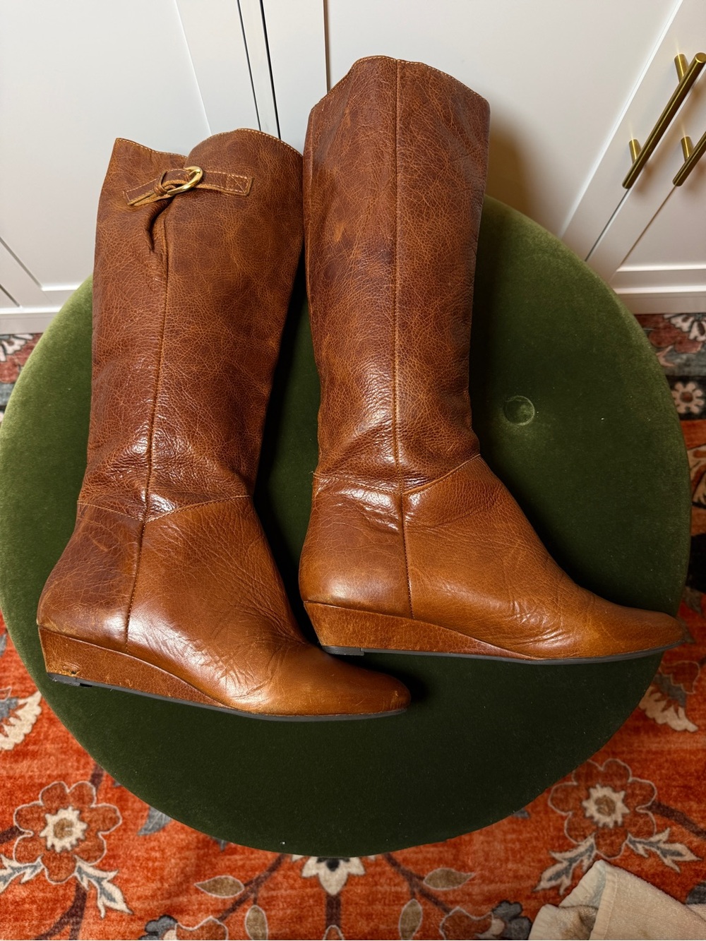 Steven by Steve Madden Intyce Cognac Leather Knee High Wedge Boots Size 7